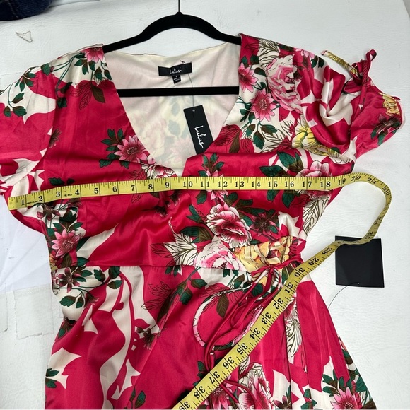 NWT Lulu’s Lovable Look Pink Floral print  Puff Sleeve Wrap Maxi Dress large - Picture 5 of 14